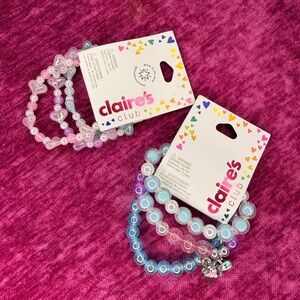 Claire's Club Heart and Bead Bracelet Set - Pink and Blue